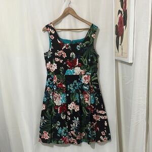 Jessica 97% Cotton Black Floral Sleeveless Pleated Skirt Dress a320